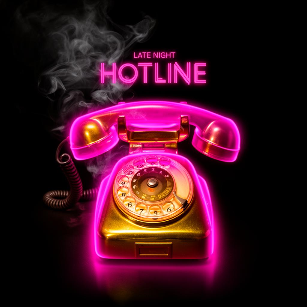 Neon-lit vintage hotline phone